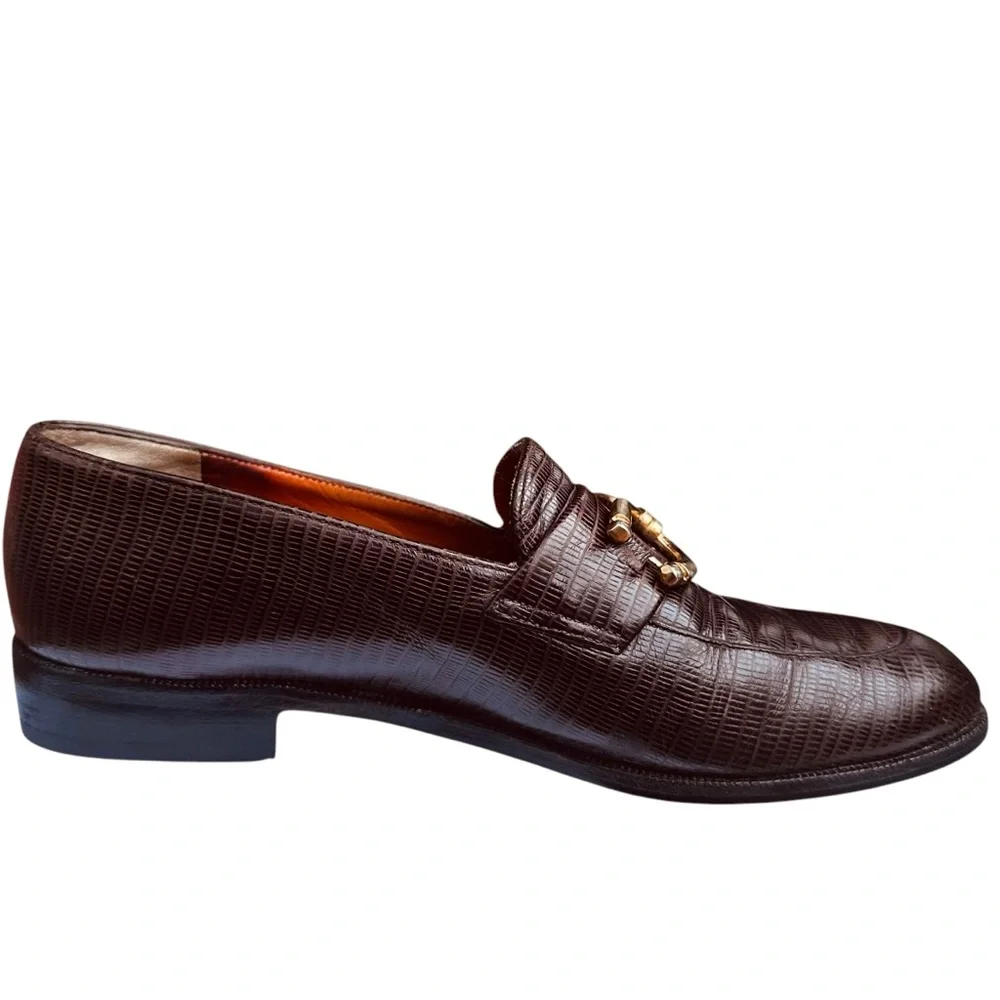 Robert Clergerie Brown Loafers Faux Lizard Skin Embossed Leather 6 1/2 M Vintage